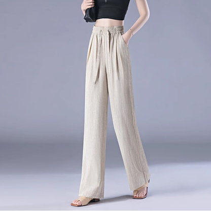 [Look 20 pounds thinner] High waist drawstring textured ice silk narrow pants