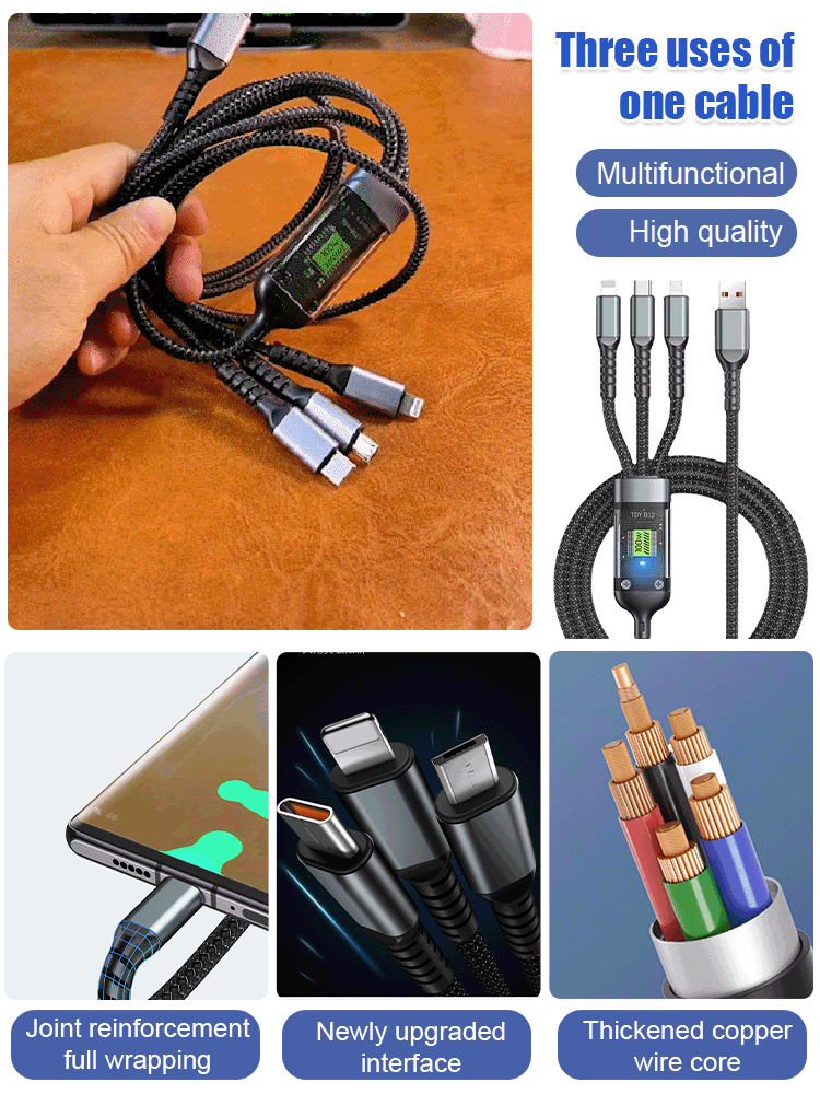 Transparent Luminous Super Fast Charging 3-in-1 Data Cable