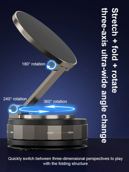 Three-axis folding magnetic car phone holder，Can be used from the car to the kitchen