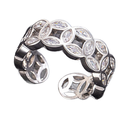 Lucky Copper Coin Open Ring with Rhinestones