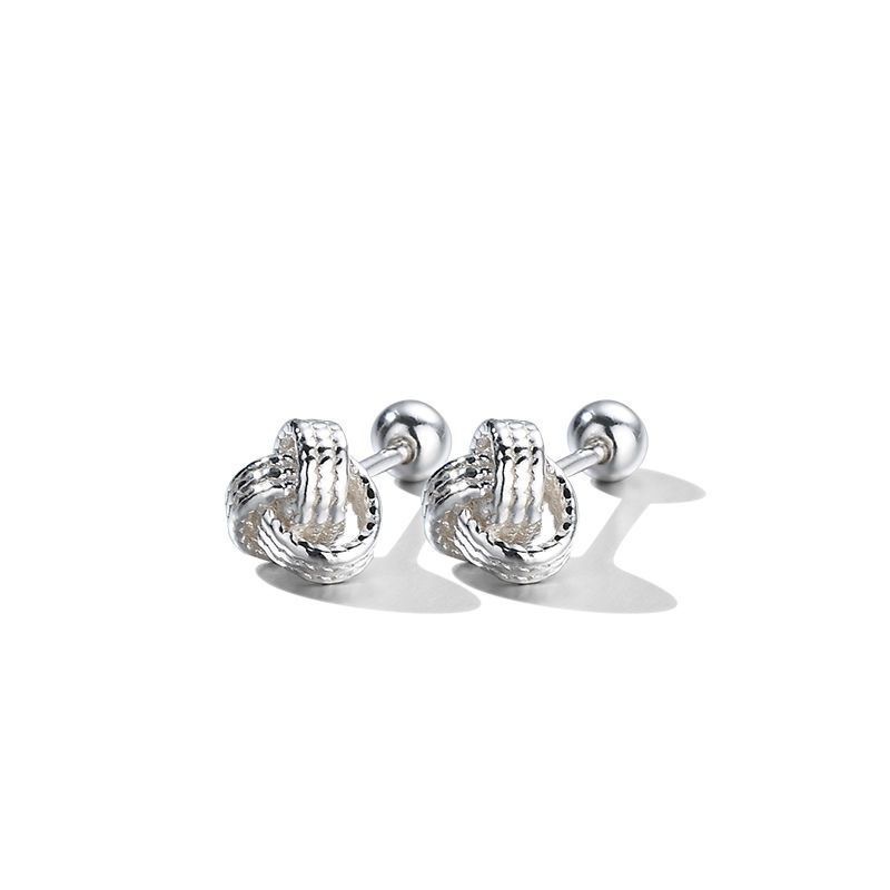 Lucky Knot Pattern Silver Stud Earrings