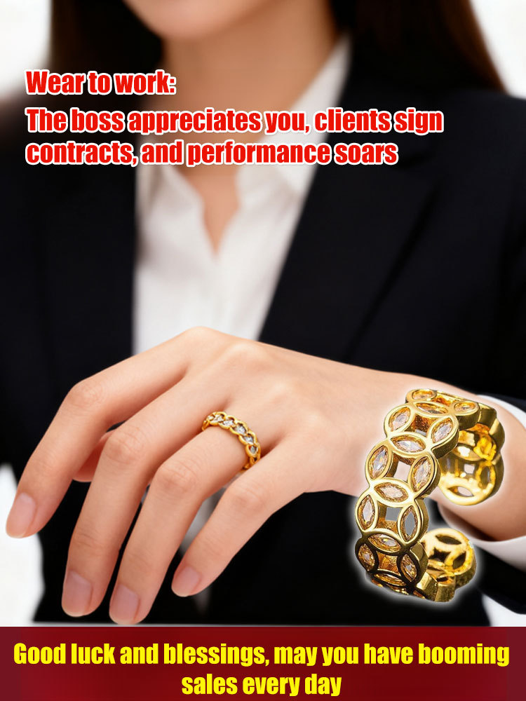 Lucky Copper Coin Open Ring with Rhinestones