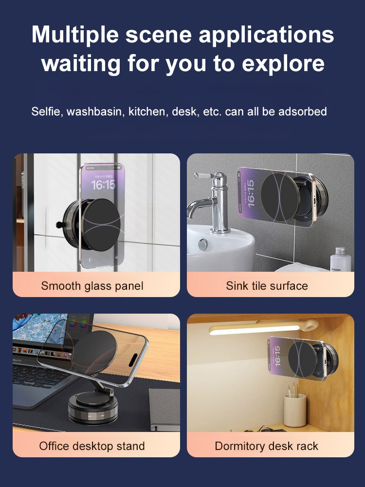 Three-axis folding magnetic car phone holder，Can be used from the car to the kitchen