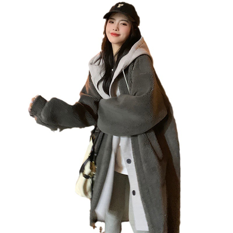 假兩件羊羔絨連帽外套