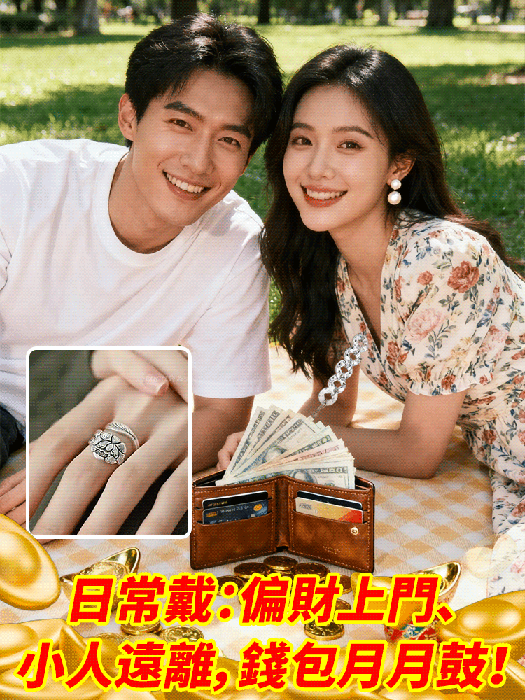 牡丹花日進鬥金開光戒指
