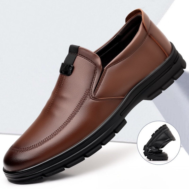 耐磨軟底牛皮一腳蹬皮鞋