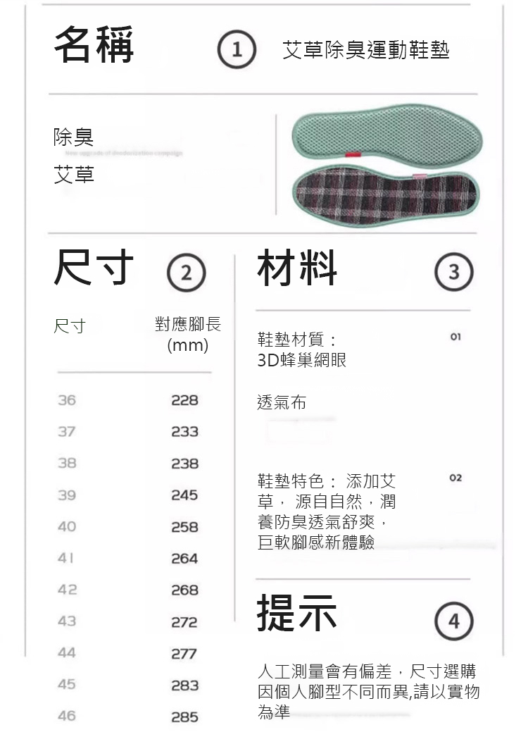 【軟彈除臭】清涼透氣吸汗鞋墊