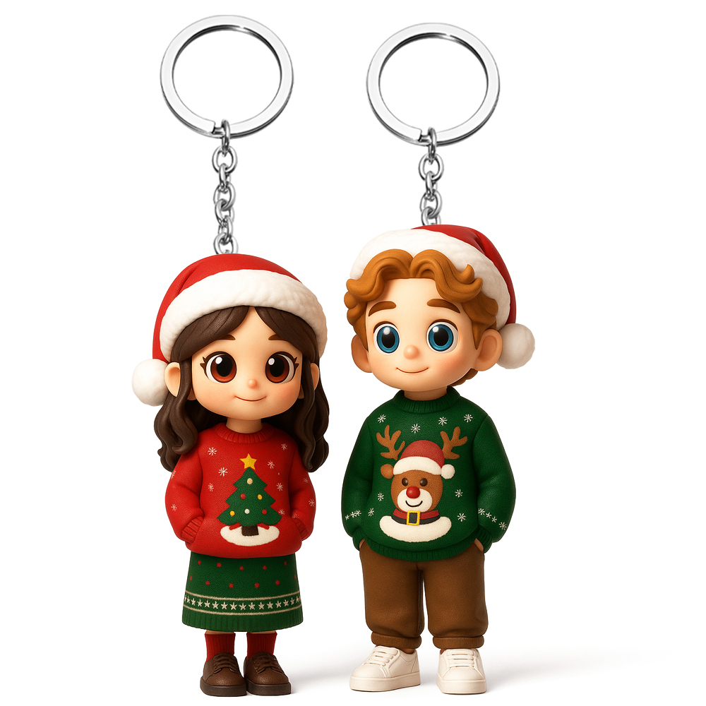 Custom Mini 3D Keychain Figurine Cute Personalized Christmas Present for Boyfriend Girlfriend - photomoonlampau