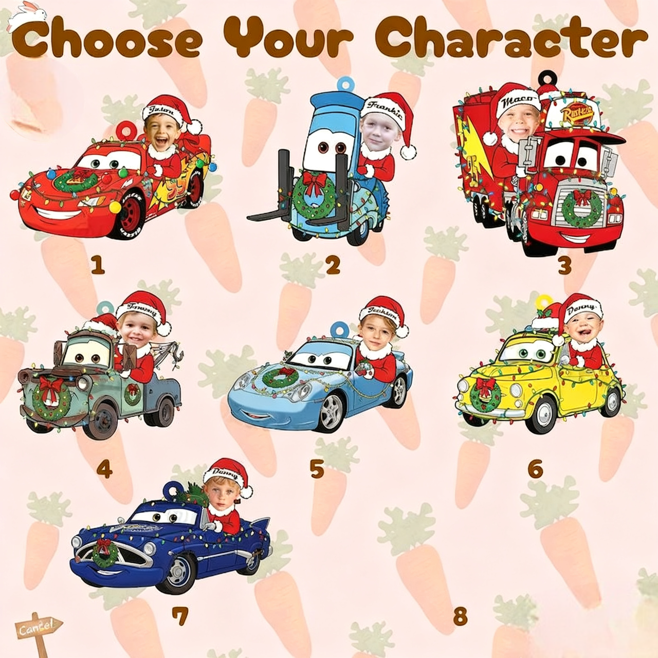 Personalized Disney Cars Acrylic Christmas Ornament for Kids,Kids Name Christmas Ornament,Custom Photo Character Lightning McQueen Tow Mater - photomoonlampau