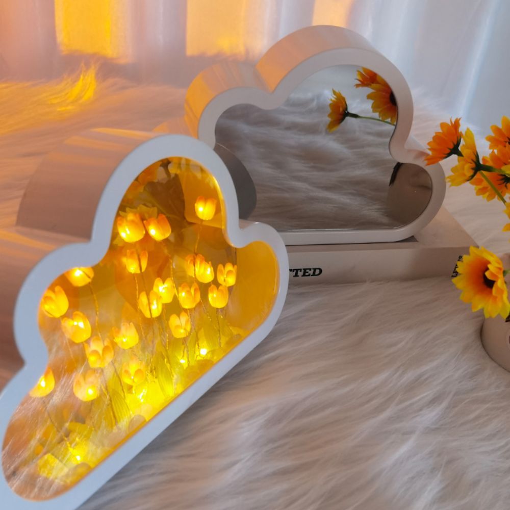DIY Cloud Tulip Mirror Night Light Simulation Flower Bedroom Sleeping Table Lamp - photomoonlampau