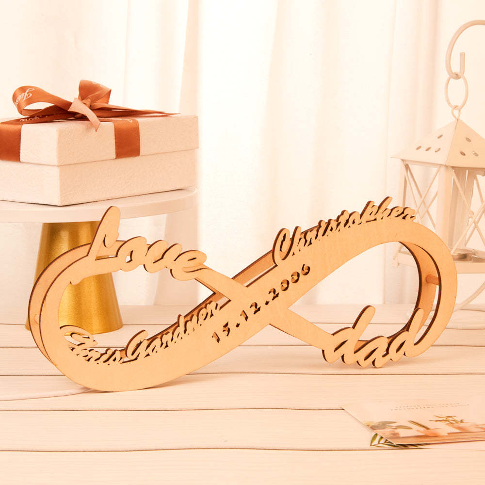 Personalised Name Light Custom Lamp Engraved Wood Nightlight Infinity Love Gift for Her Gift For Mom Gift For Dad