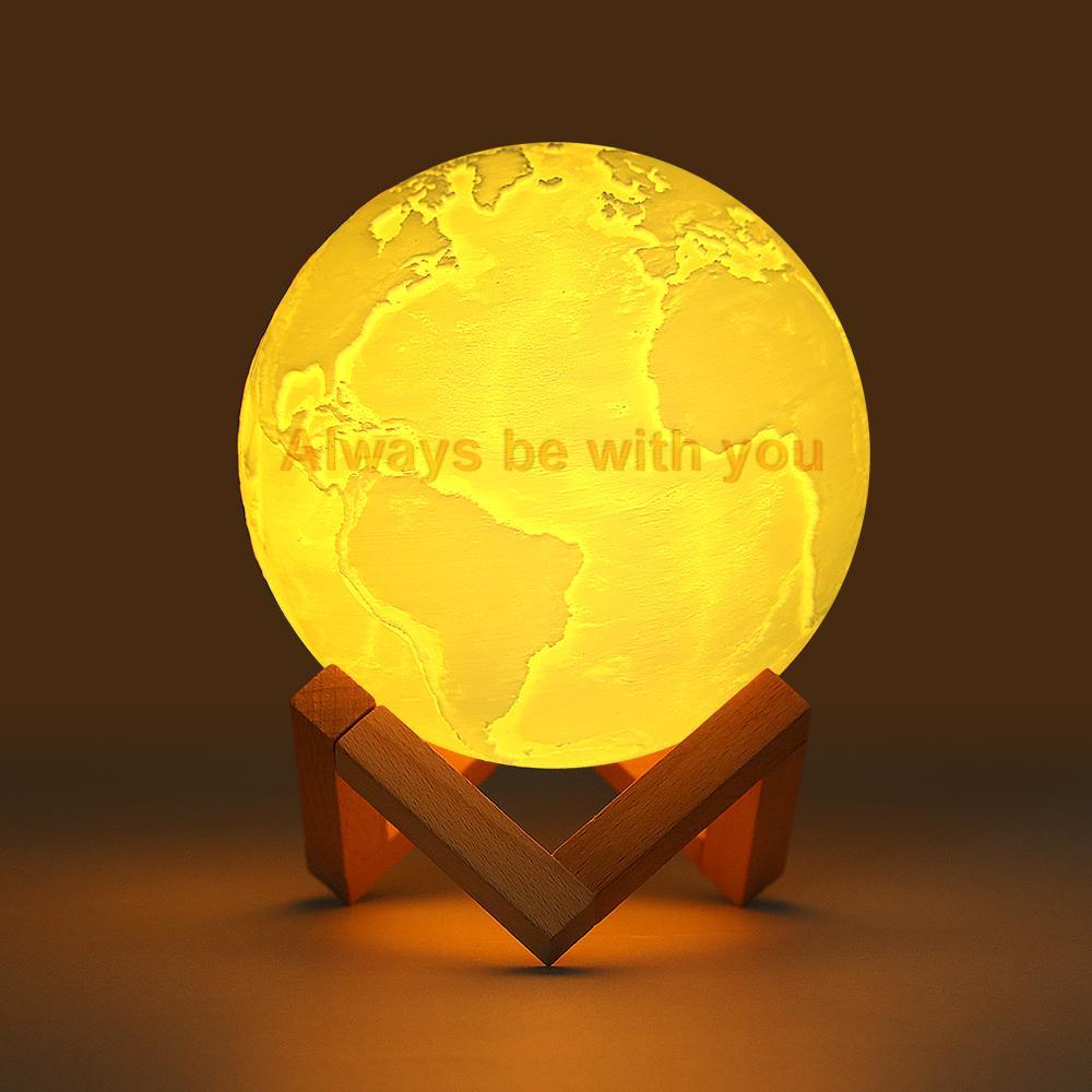 Custom Engraved 3D Printing Photo Earth Lamp | Tap to Convert 3 Colors - photomoonlampau