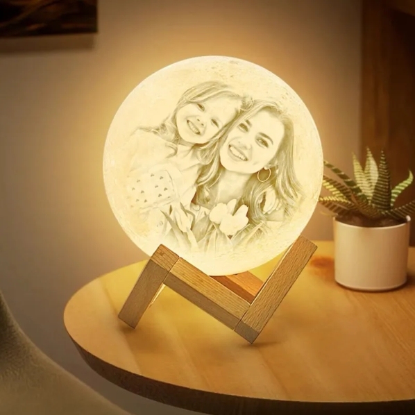 Mother's Day Gifts Custom 3D Printing Photo Moon Lamp With Rotating Base - Touch Two Colors(10cm-15cm)