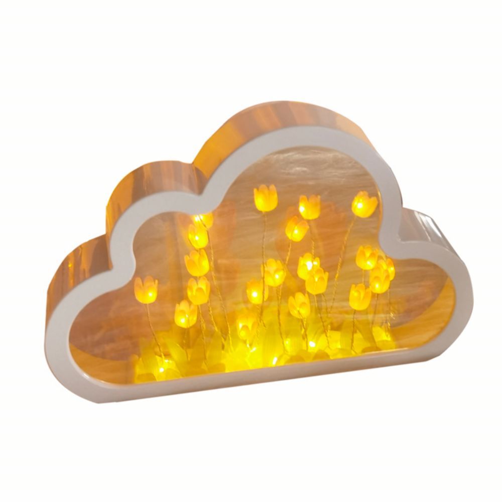 DIY Cloud Tulip Mirror Night Light Simulation Flower Bedroom Sleeping Table Lamp - photomoonlampau