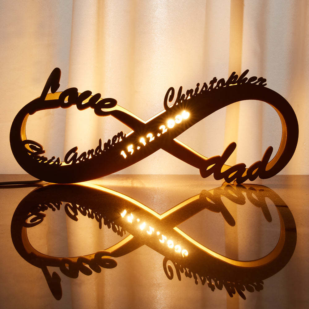 Personalised Name Light Custom Lamp Engraved Wood Nightlight Infinity Love Gift for Her Gift For Mom Gift For Dad