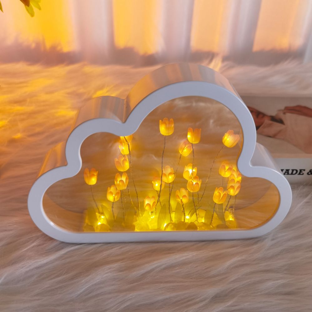 DIY Cloud Tulip Mirror Night Light Simulation Flower Bedroom Sleeping Table Lamp - photomoonlampau