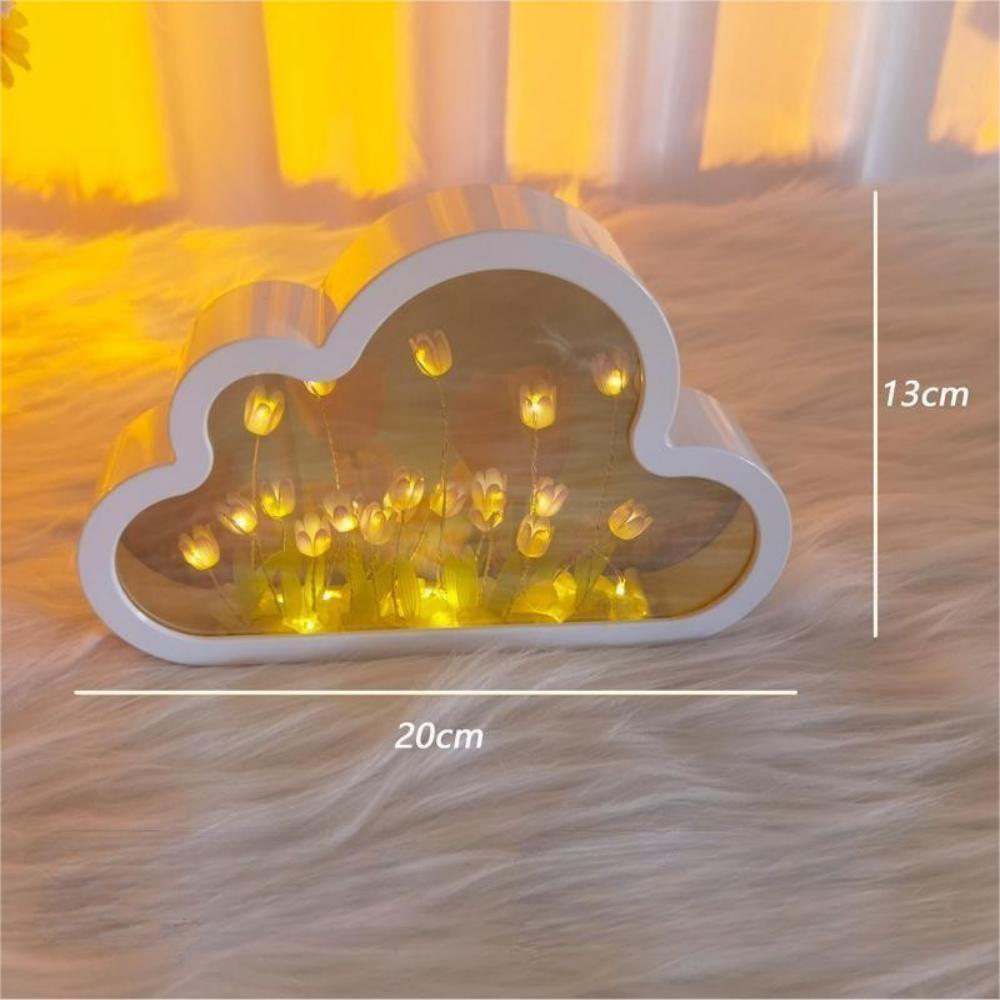 DIY Cloud Tulip Mirror Night Light Simulation Flower Bedroom Sleeping Table Lamp - photomoonlampau