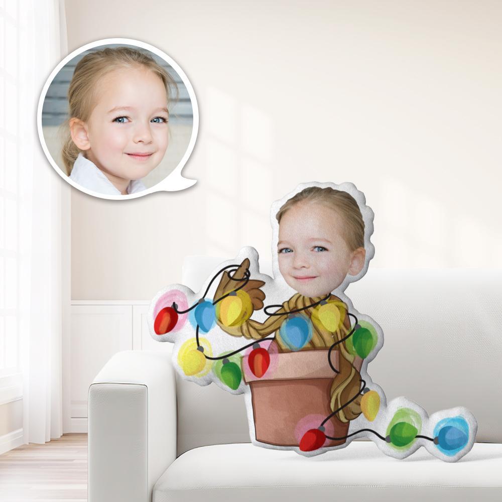 Unique Personalised Face Picture Christmas Girl Minime Throw Pillow Custom Christmas Girl Holding Gifts Throw Pillow For Chirstmas Gift - photomoonlampau