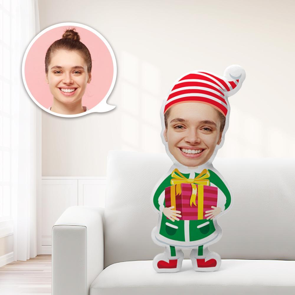 Personalised Minime Christmas Elf Holding Gift Box Pillow Unique Custom Minime Throw Doll Give Your Child The Most Meaningful Gift - photomoonlampau