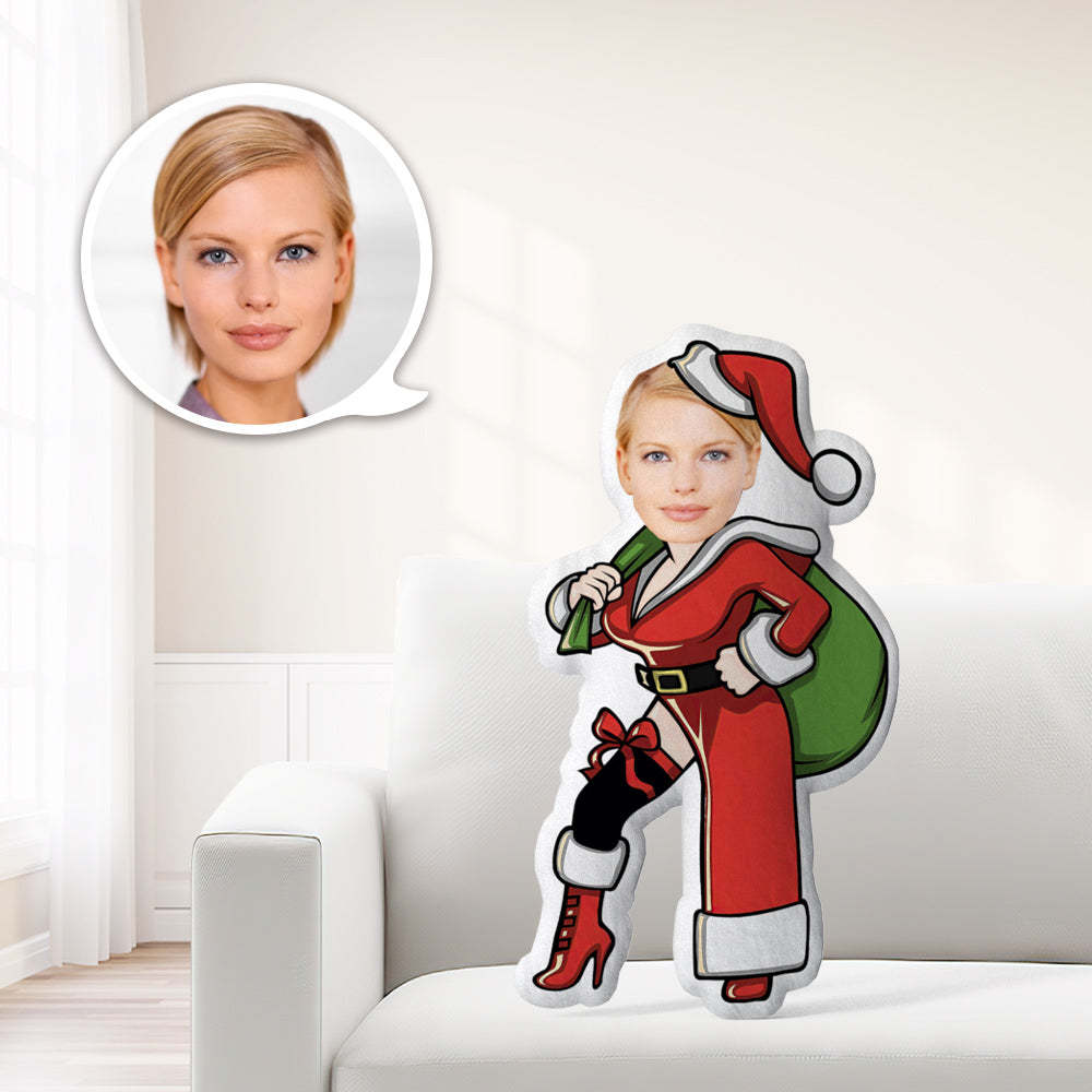 Funny Personalised Face Doll Santa Pillow Custom Picture Portrait Minime Throw Pillow - photomoonlampau