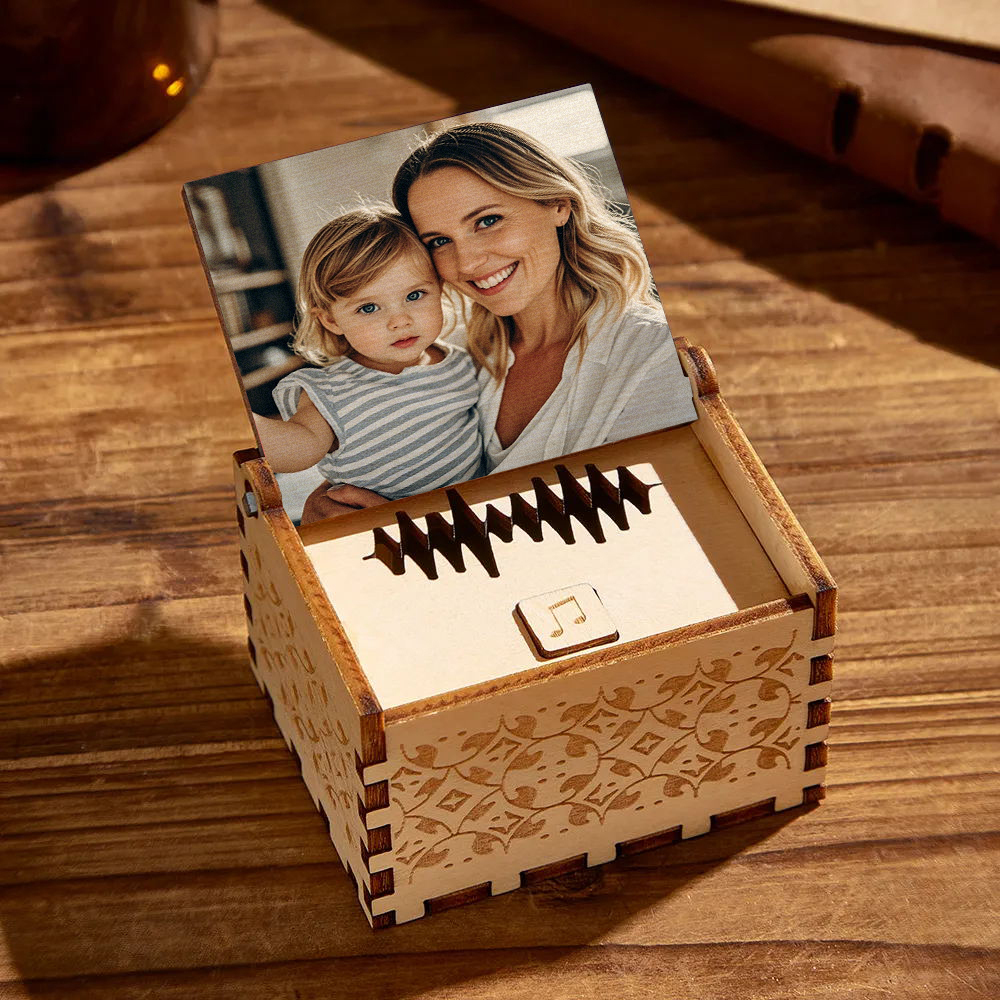 Custom Digital Music Box Any song Tune or Voice Personalized  Wooden Photo Music Box with Text Anniversary Gifts - photomoonlampau
