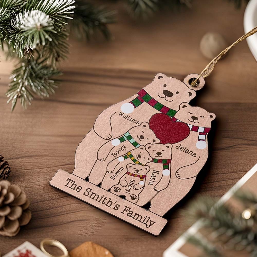 Personalized Family Wooden Bears Ornament Christmas Gift for Family - photomoonlampau
