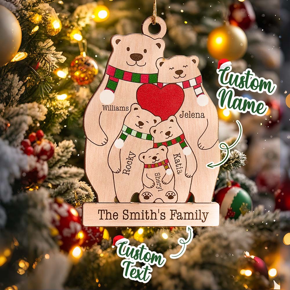 Personalized Family Wooden Bears Ornament Christmas Gift for Family - photomoonlampau