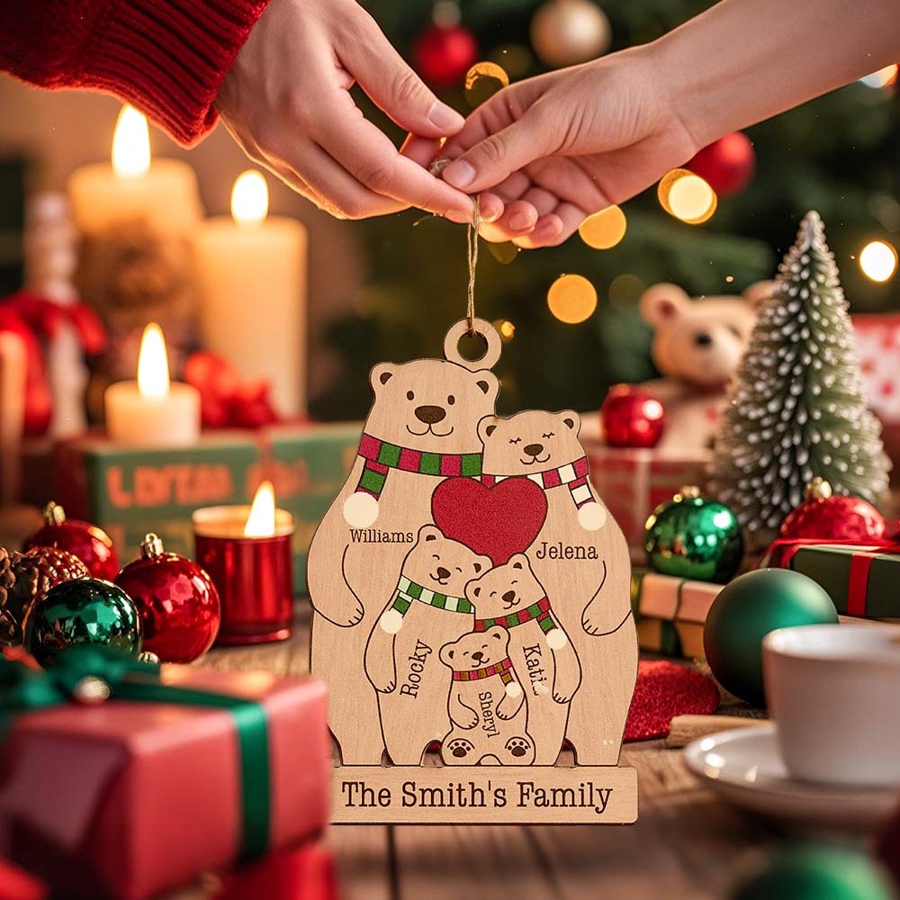 Personalized Family Wooden Bears Ornament Christmas Gift for Family - photomoonlampau