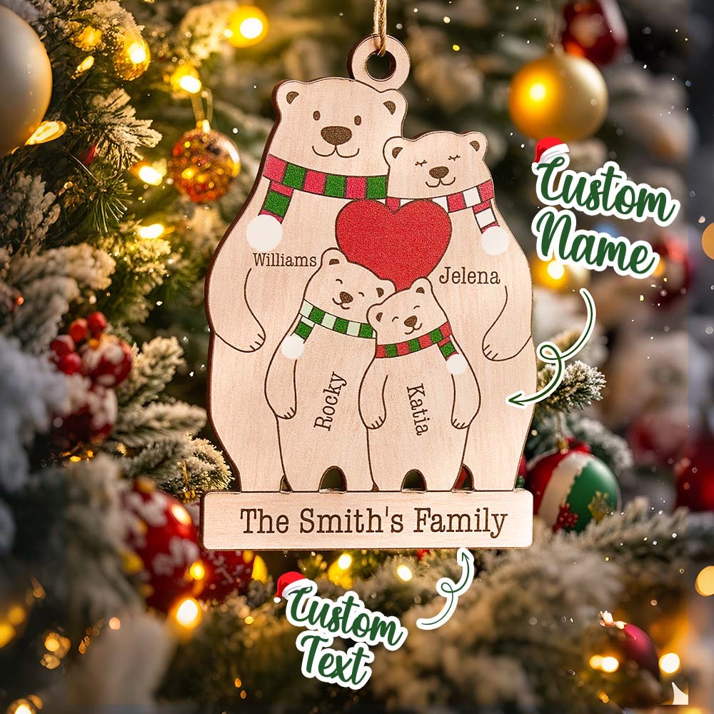 Personalized Family Wooden Bears Ornament Christmas Gift for Family - photomoonlampau