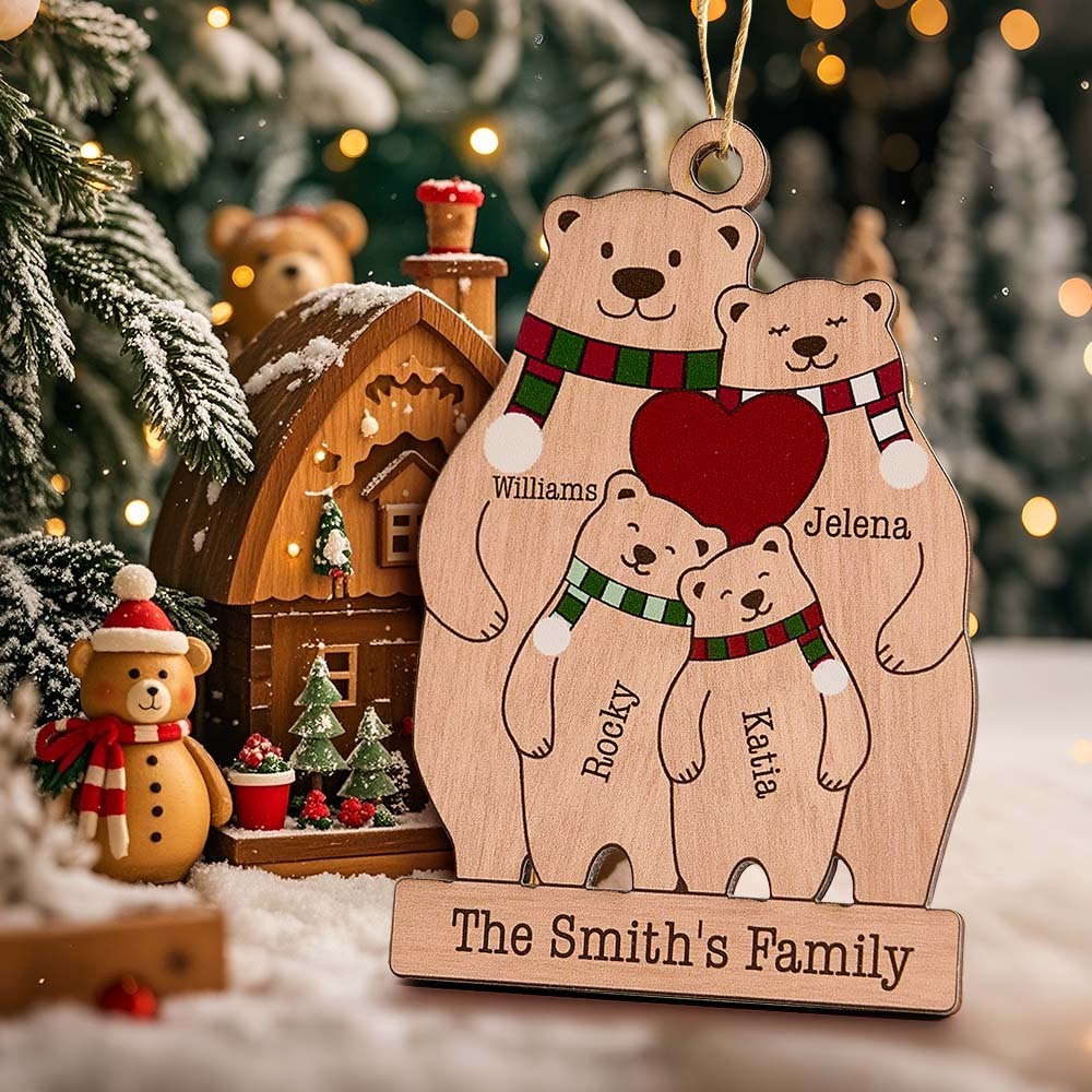Personalized Family Wooden Bears Ornament Christmas Gift for Family - photomoonlampau