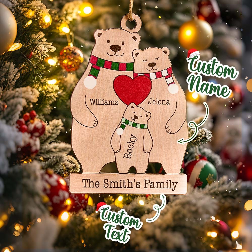Personalized Family Wooden Bears Ornament Christmas Gift for Family - photomoonlampau