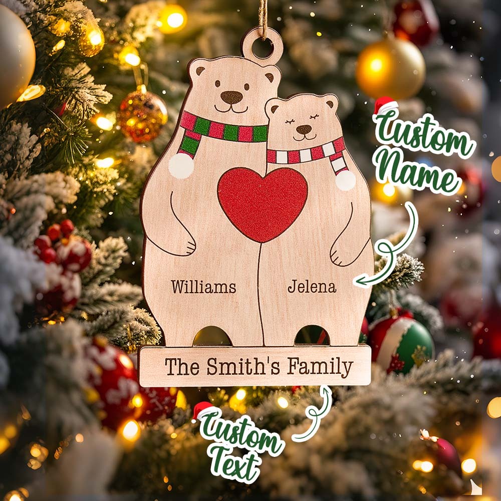 Personalized Family Wooden Bears Ornament Christmas Gift for Family - photomoonlampau