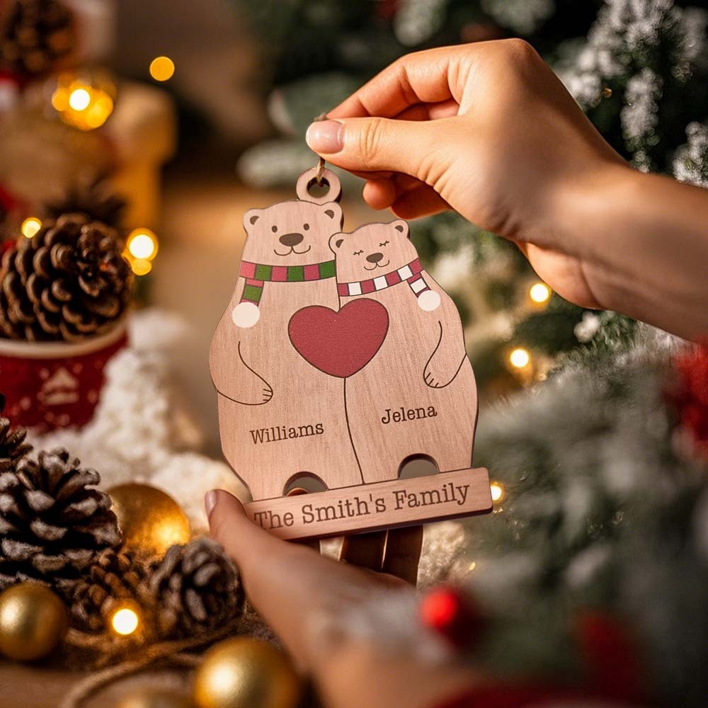 Personalized Family Wooden Bears Ornament Christmas Gift for Family - photomoonlampau