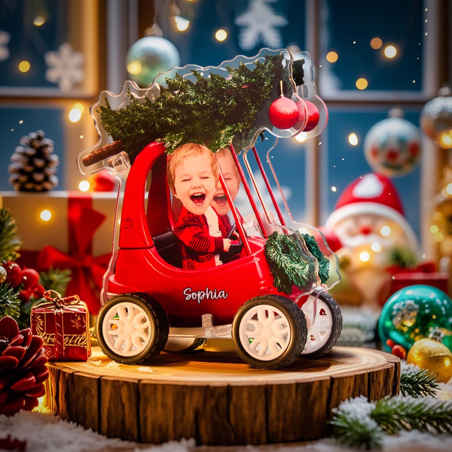 Custom Photo And Lettering Christmas Pull-Back Trolley Color - photomoonlampau