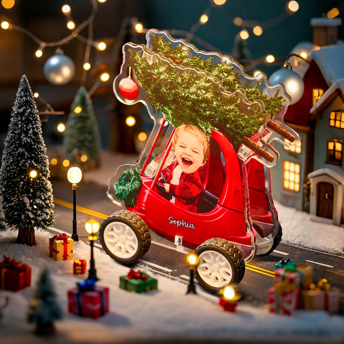 Custom Photo And Lettering Christmas Pull-Back Trolley Color - photomoonlampau