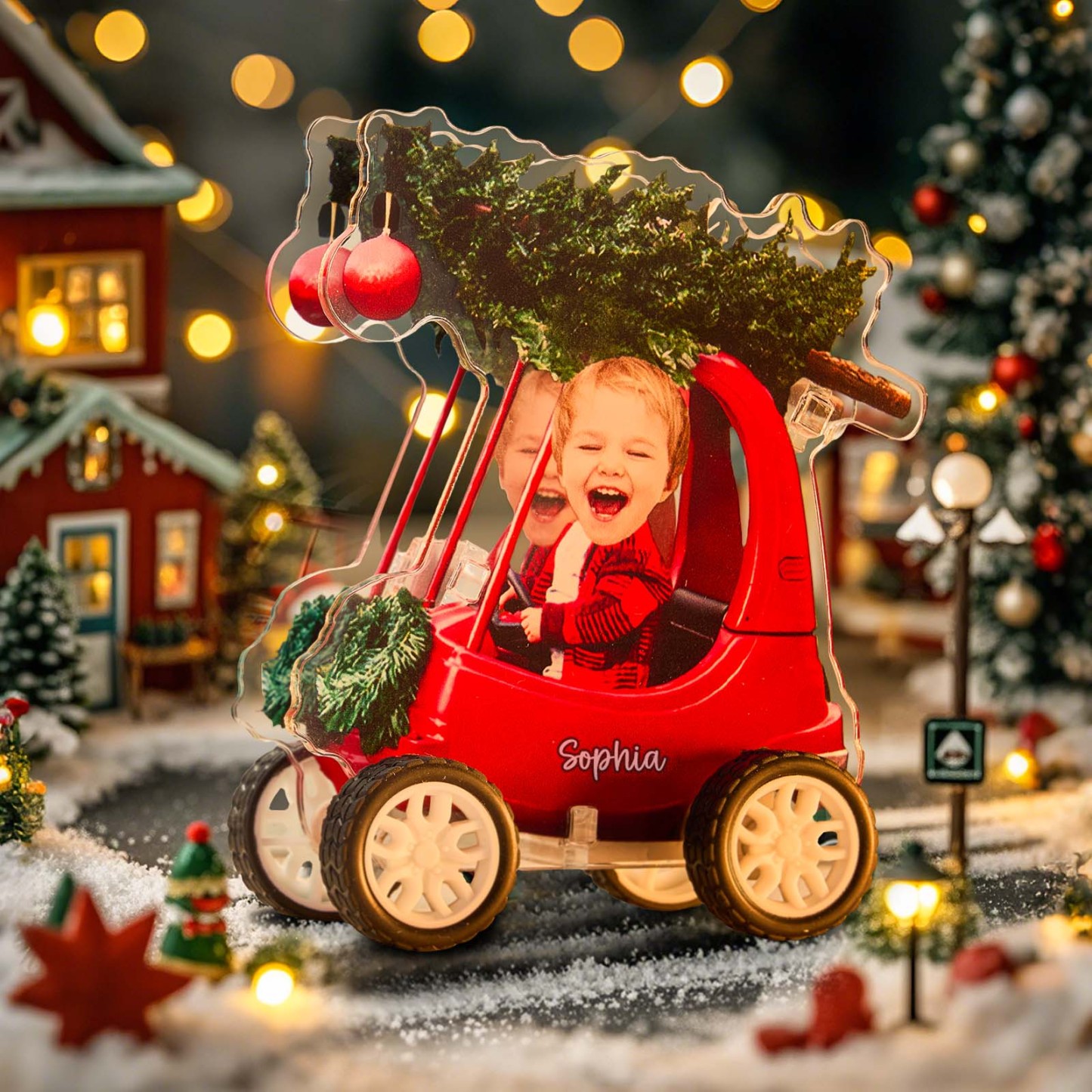 Personalized Photo And Name Family Bus Christmas Color Pull-Back Car - photomoonlampau