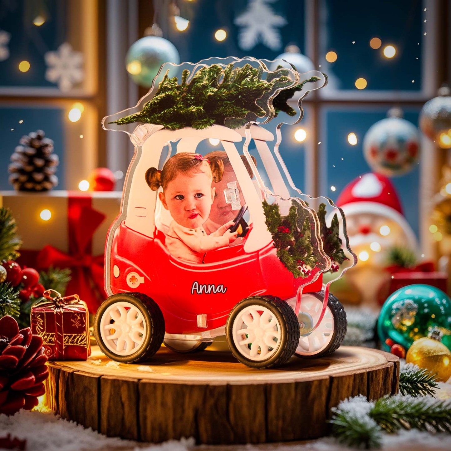 Customized Photo And Engraving Christmas Color Pull-Back Car - photomoonlampau