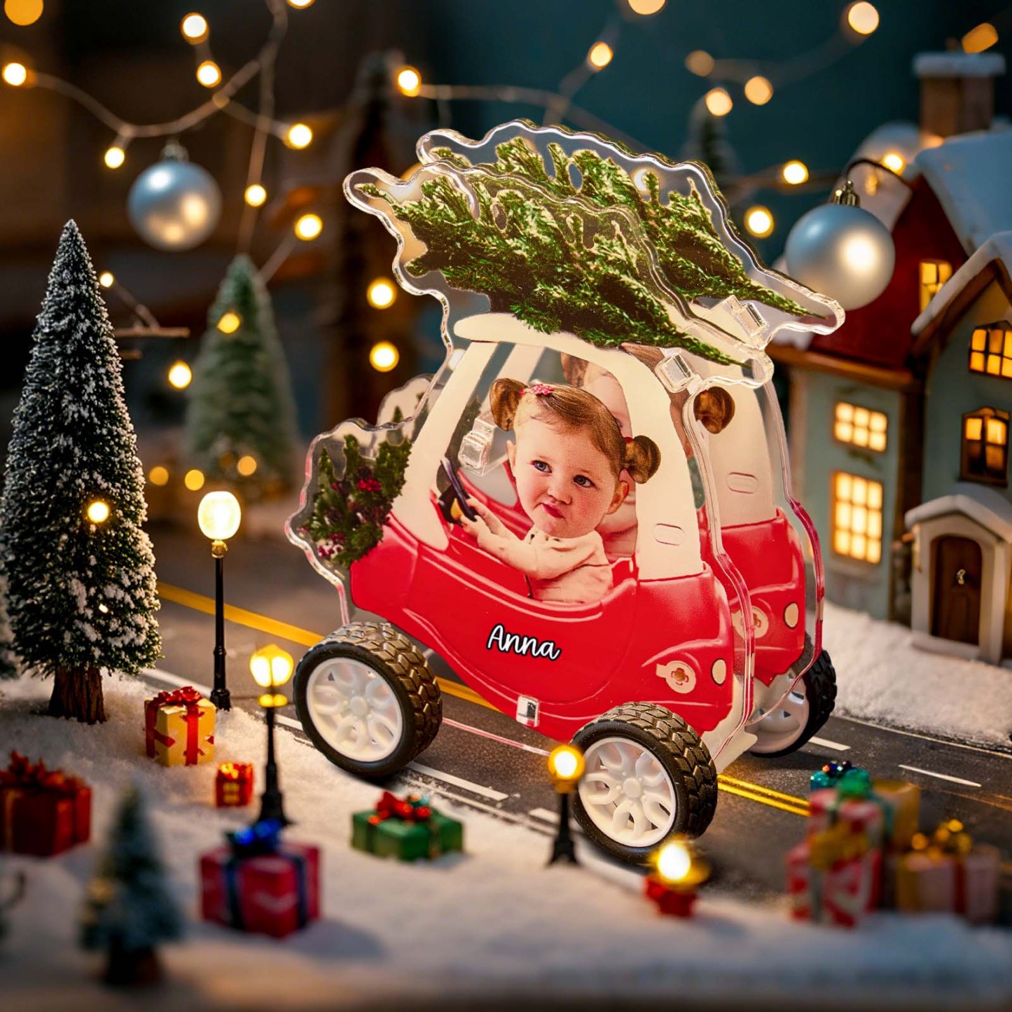 Customized Photo And Engraving Christmas Color Pull-Back Car - photomoonlampau