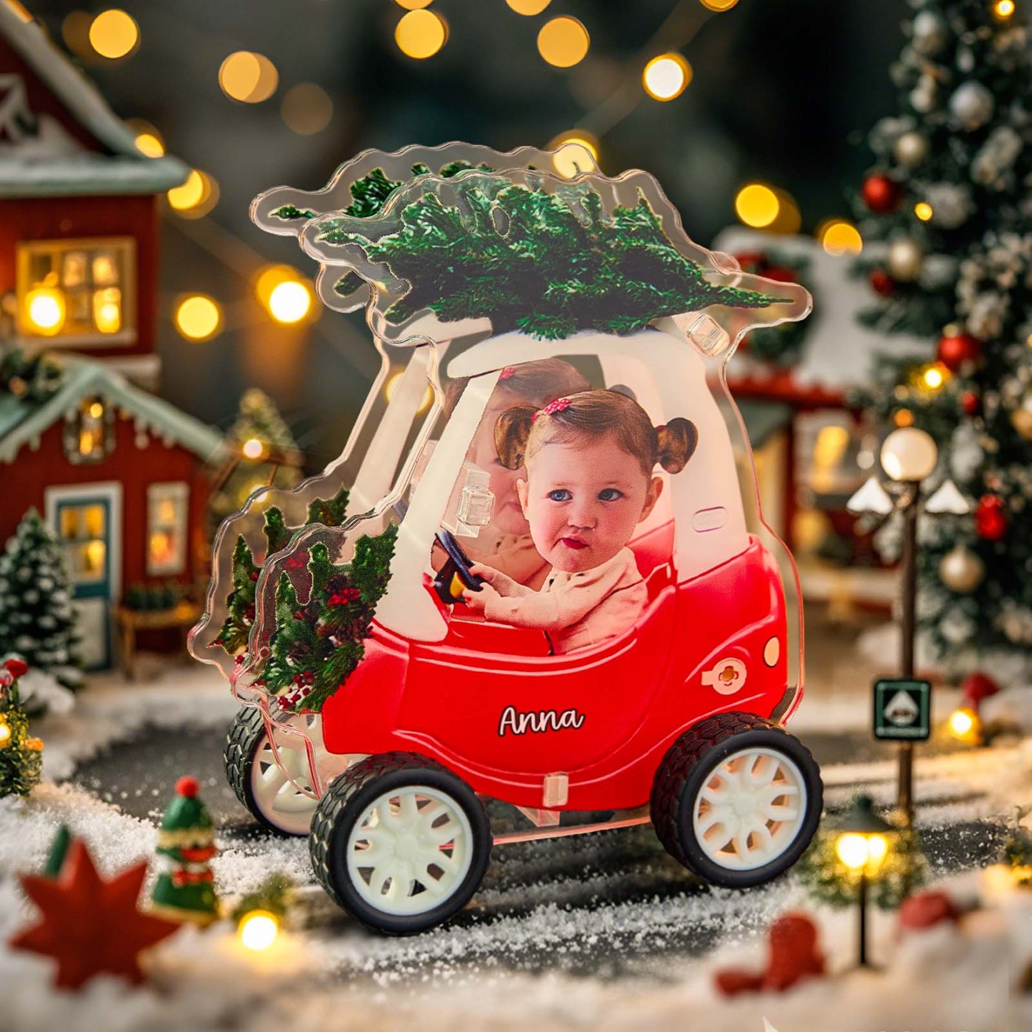 Customized Photo And Engraving Christmas Color Pull-Back Car - photomoonlampau