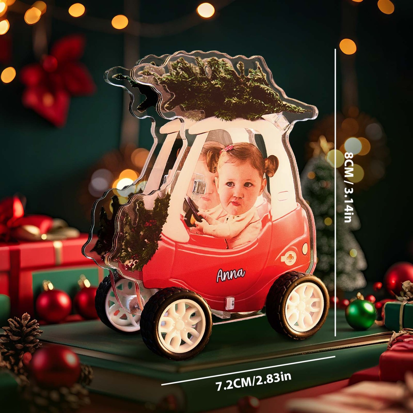 Customized Photo And Engraving Christmas Color Pull-Back Car - photomoonlampau