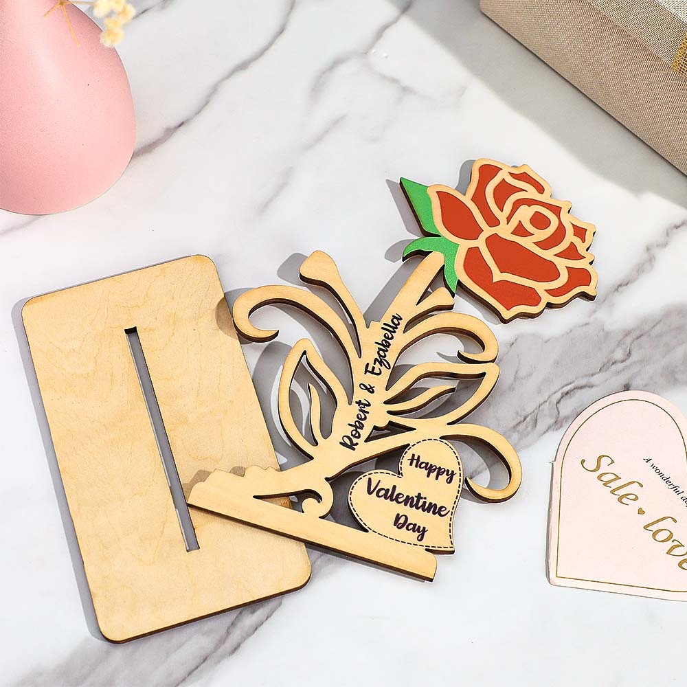 Engravable Rose Wooden Decor Personalized Romantic Flower Valentine's Day Gifts - photomoonlampau