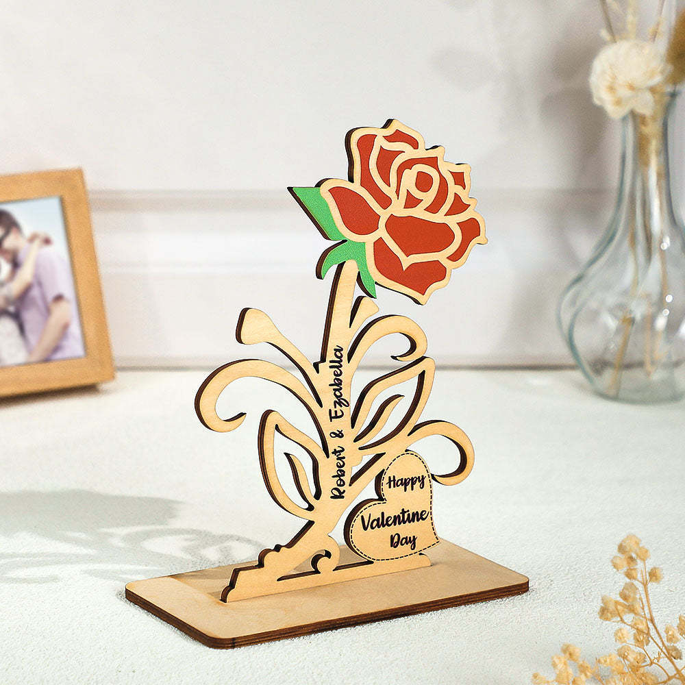 Engravable Rose Wooden Decor Personalized Romantic Flower Valentine's Day Gifts - photomoonlampau