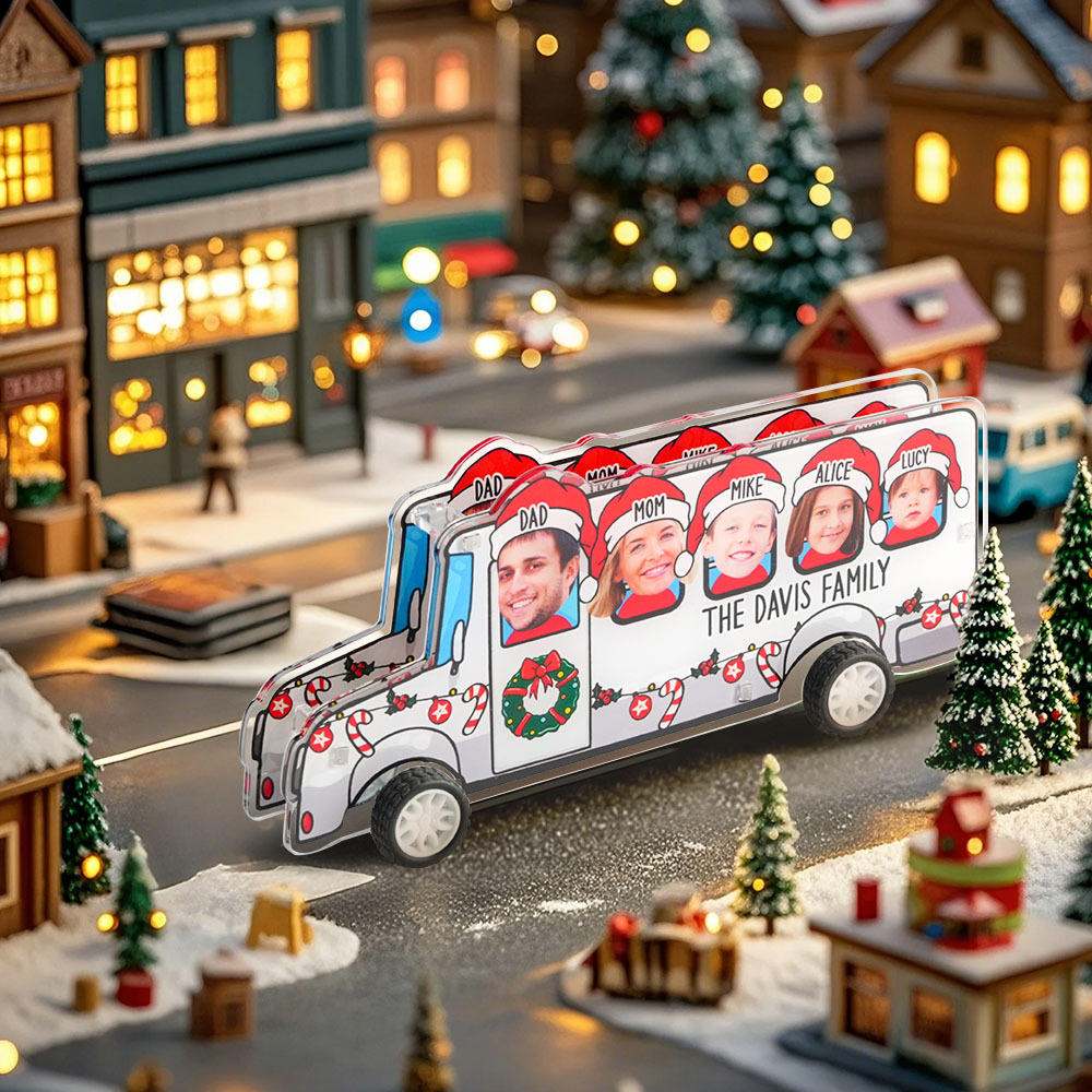 Custom Photo And Name Christmas Family Bus Pull-Back Car - photomoonlampau