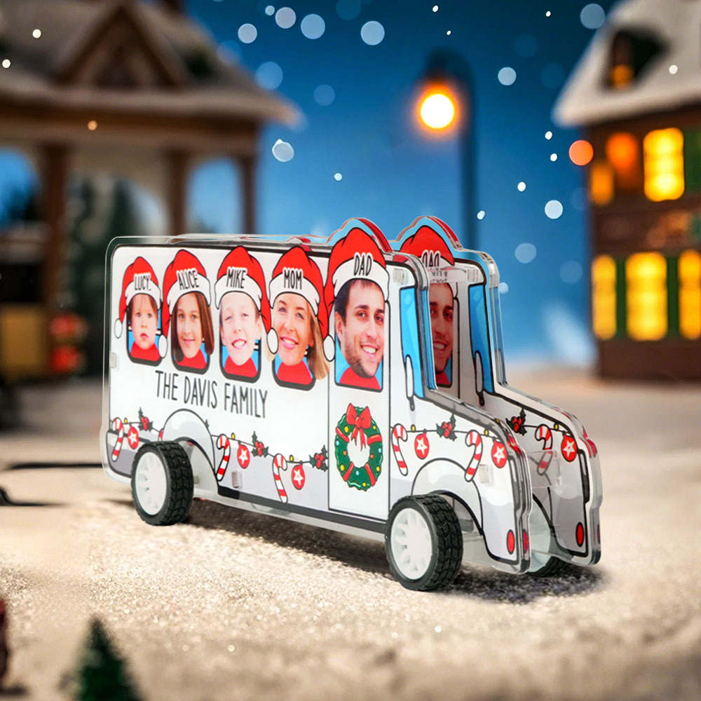 Custom Photo And Name Christmas Family Bus Pull-Back Car - photomoonlampau