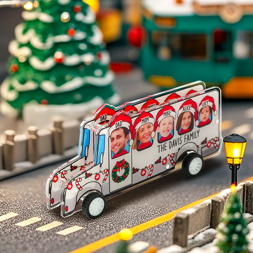 Custom Photo And Name Christmas Family Bus Pull-Back Car - photomoonlampau