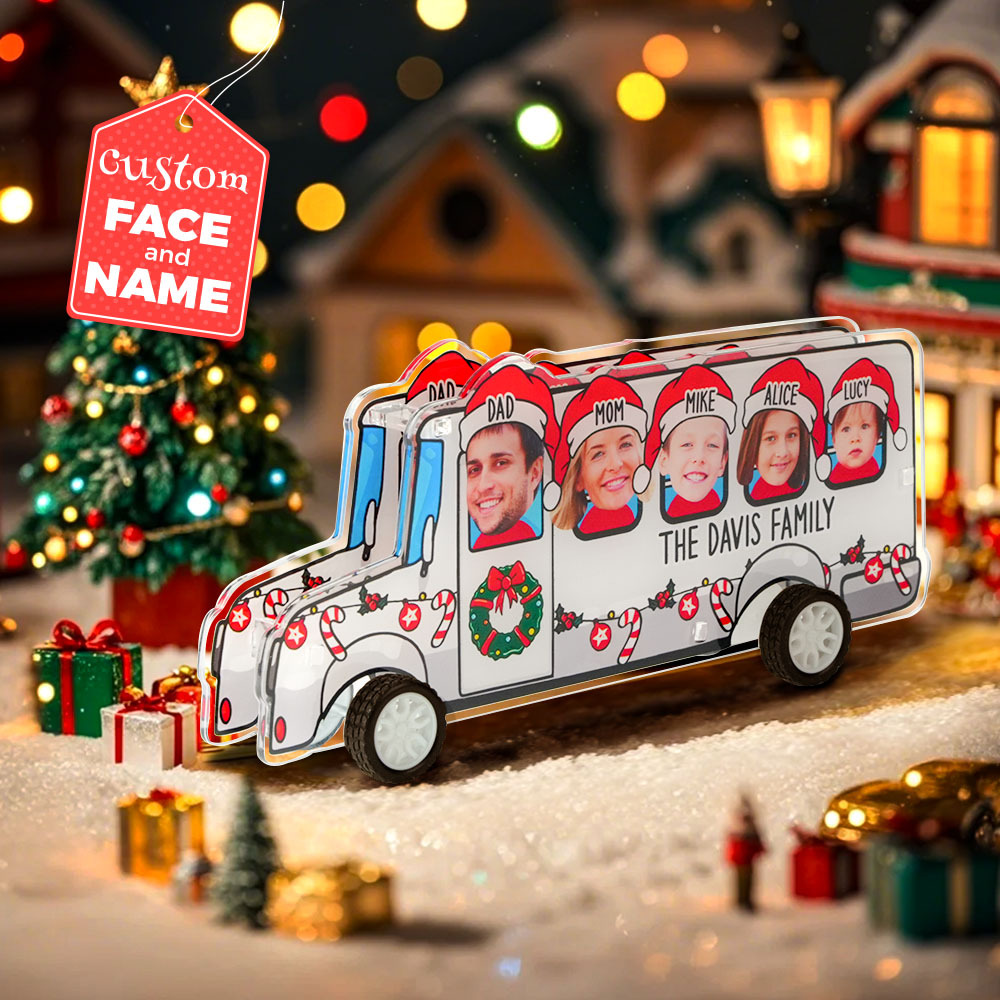 Personalized Photo And Name Family Bus Christmas Color Pull-Back Car - photomoonlampau