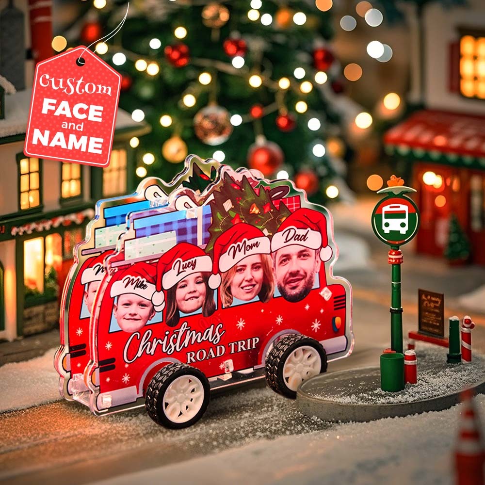 Personalized Photo And Name Family Bus Christmas Color Pull-Back Car - photomoonlampau