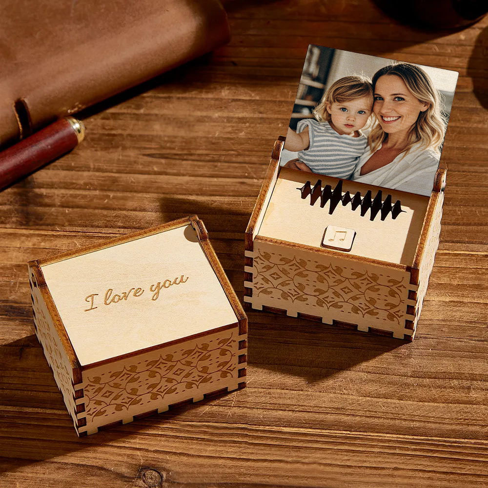 Custom Digital Music Box Any song Tune or Voice Personalized  Wooden Photo Music Box with Text Anniversary Gifts - photomoonlampau