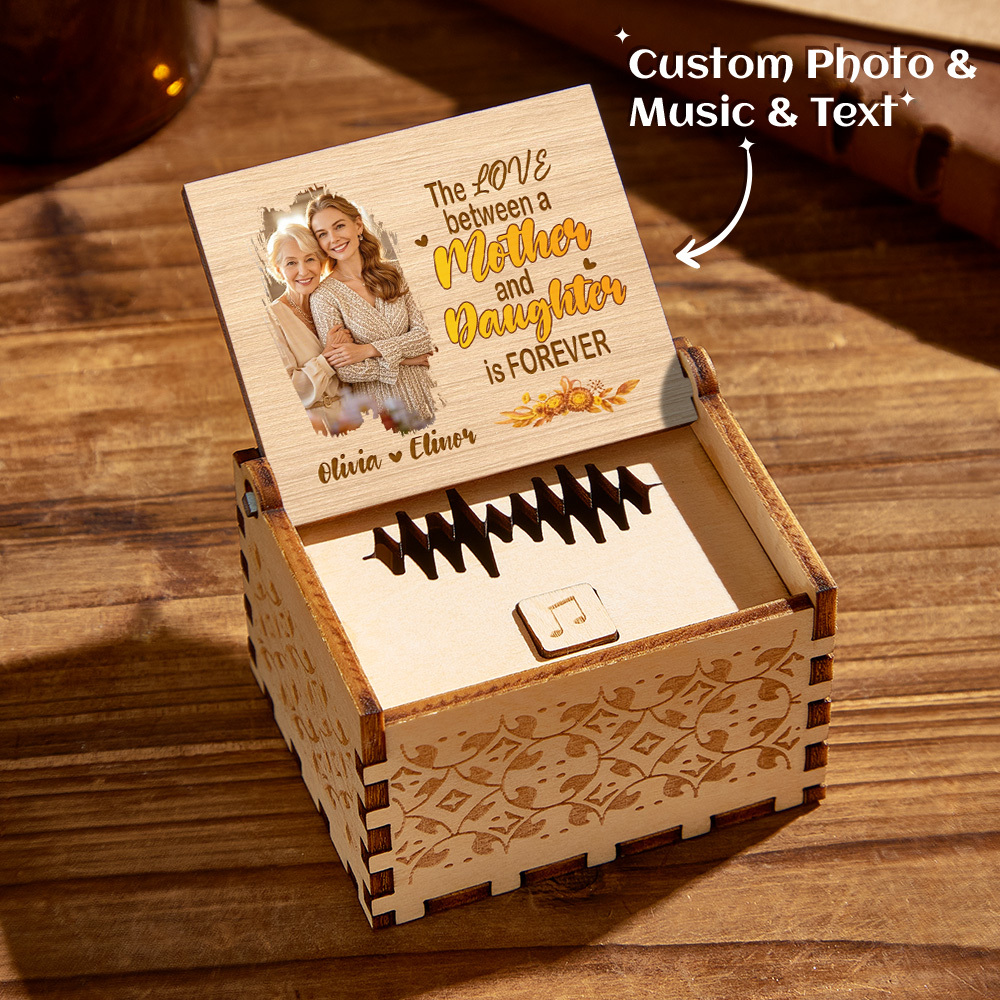 Personalized Wooden Photo Music Box Custom Mother and Daughter Music Box Gift for Mother - photomoonlampau