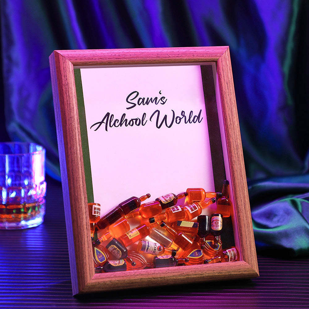 Custom Text Hollow Frame With Wine Bottles Inside Creative Gifts For Men - photomoonlampau